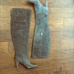 Suede grey knee high boots